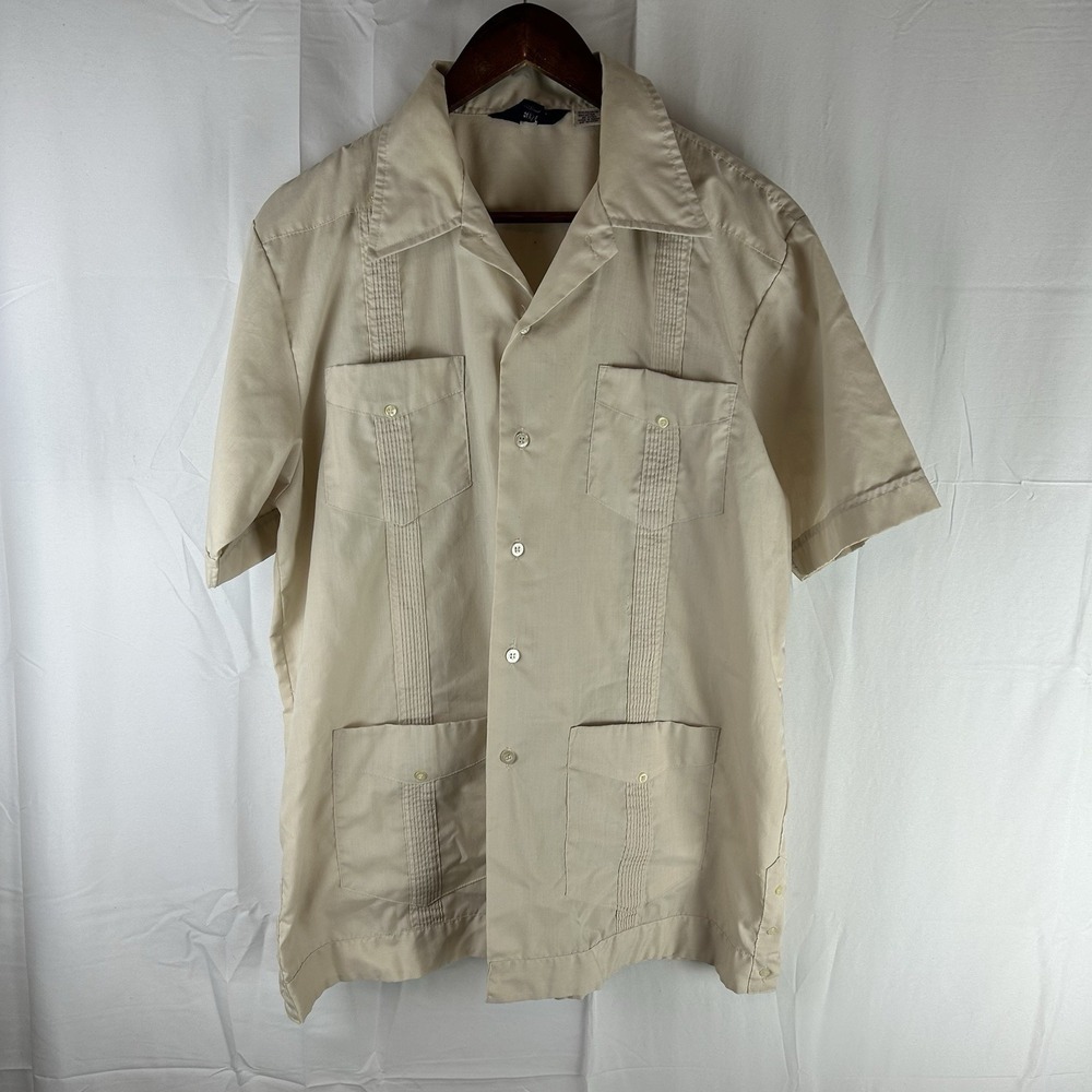 Vintage Premier Permanent Press‎ Guayabera Shirt Khaki Mens Large